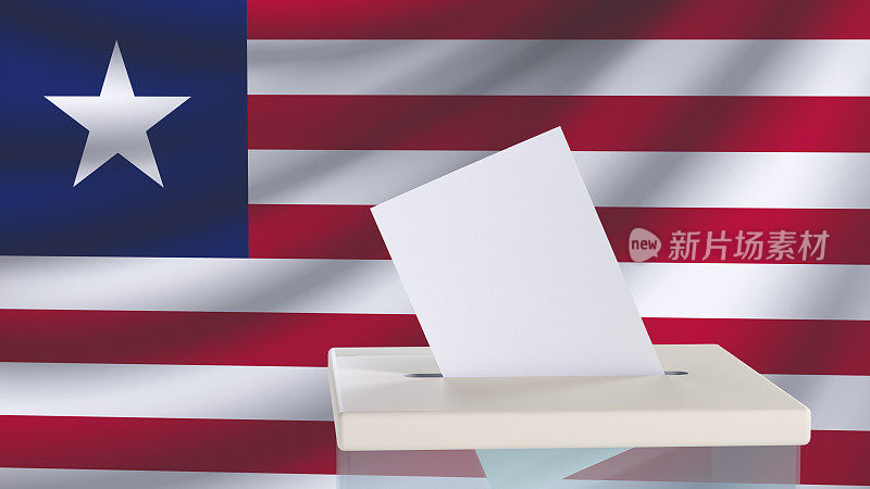 Blank ballot with space for text or logo is dropped into the ballot box against the background of the flag of Liberia. Election concept. 3D rendering. Mock up
